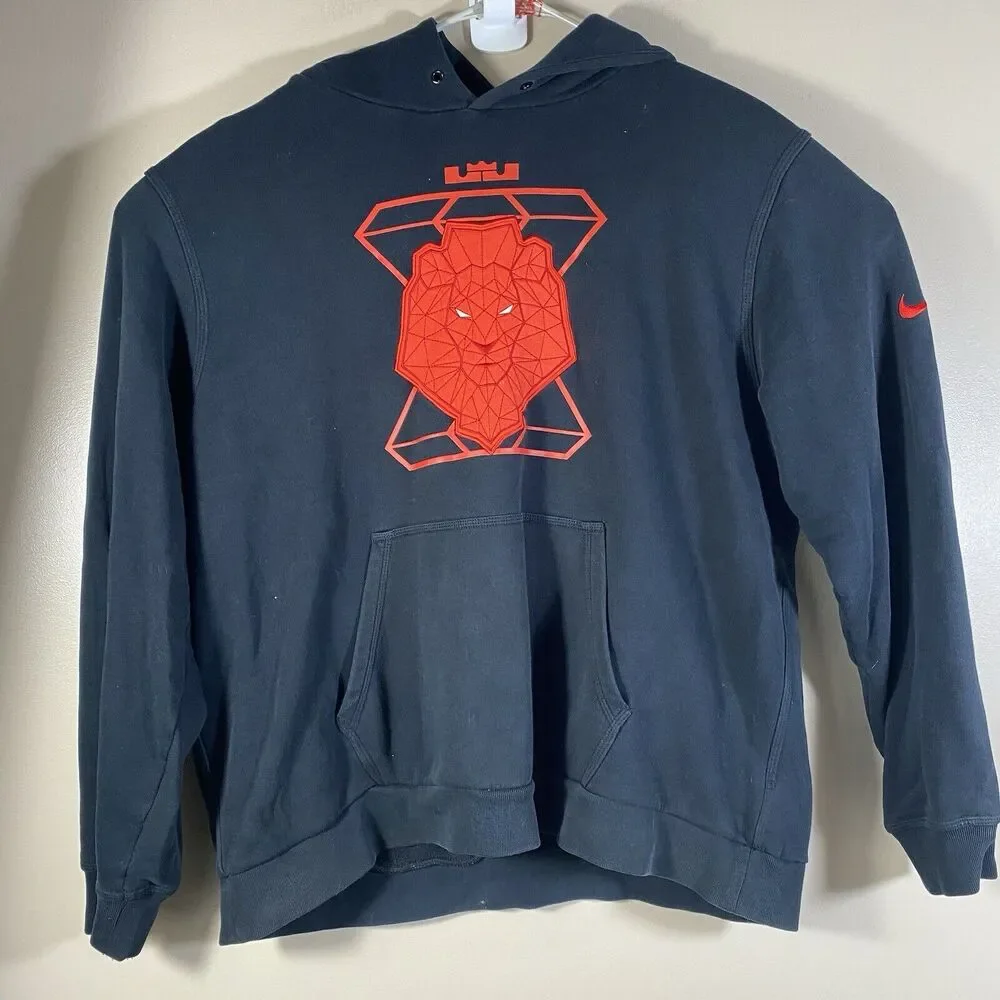 NIKE Lebron James Hoodie Men XXL Embroidered Red Lion Sweatshirt NBA KING CROWN
